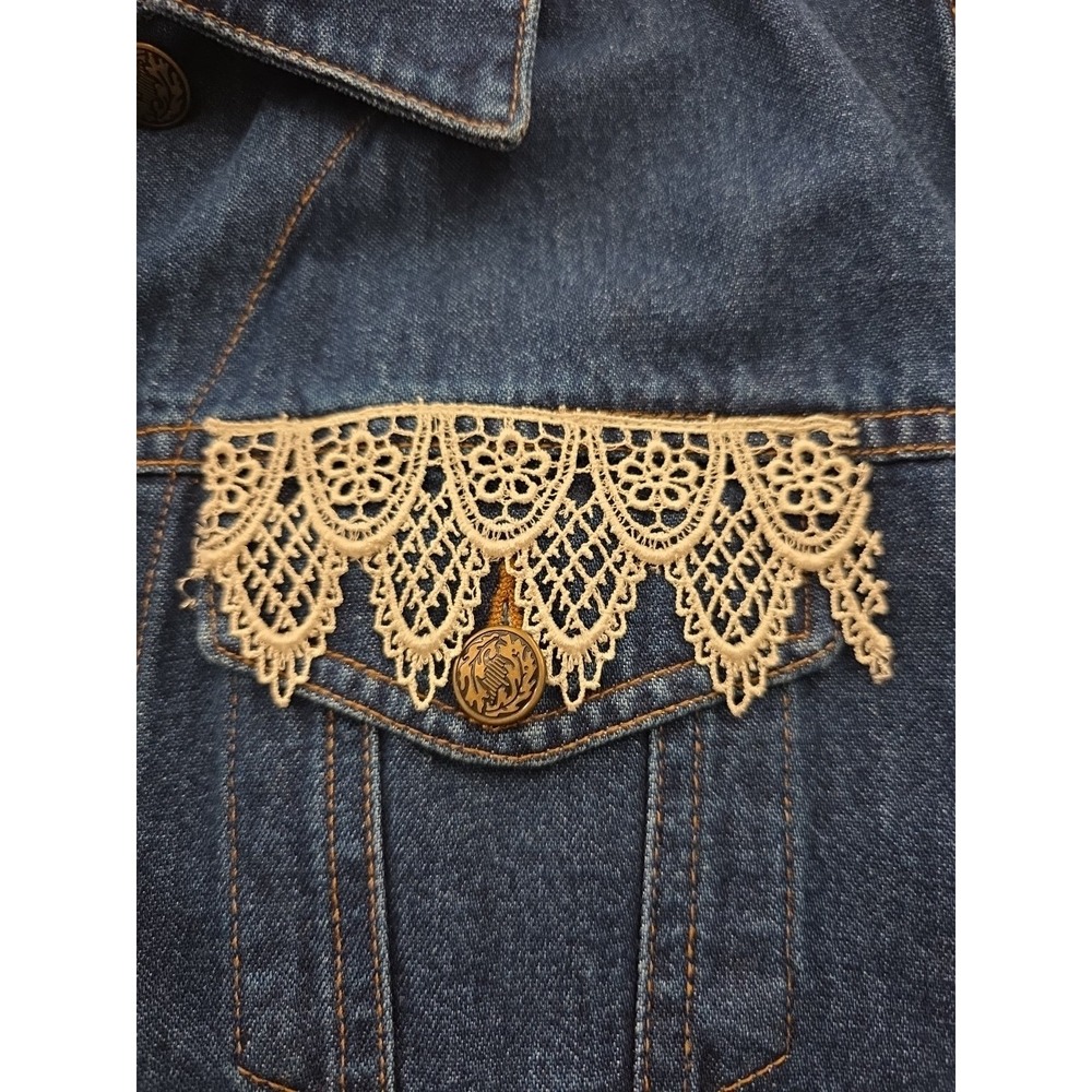Cassee's Denim Vest w/ Lace Trim | Vintage-Inspired | Feminine Boho  Size L - Picture 3 of 6